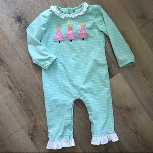 STITCHY FISH Green Christmas Tree Ruffle Suit 3T